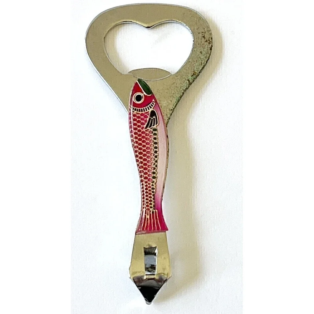 Vintage Bottle Opener Rainbow Trout Fish Red Metal Barware Japan Handheld